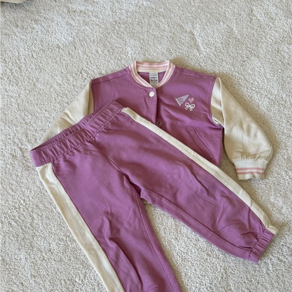 Carter's Purple and Cream Girls Sweatshirt & Joggers Set